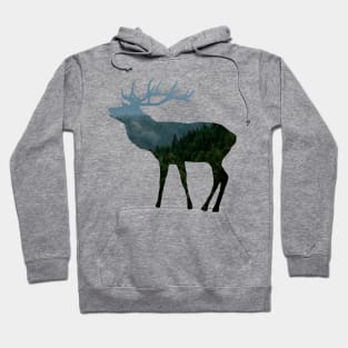 deer, antlers, stag, mountains, forest, trees Hoodie